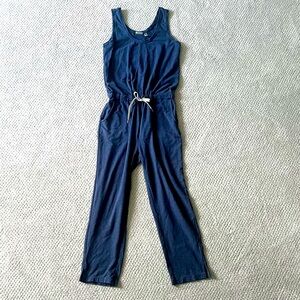 Zella Navy Blue Sleeveless Jumpsuit with Drawstring Waist